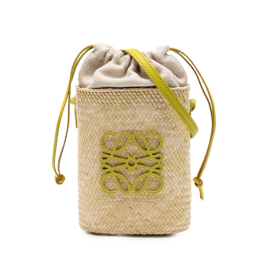 Pre-Loved LOEWE Paulas Ibiza Raffia Anagram Square Pocket Bucket Bag